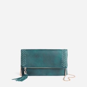 Turquoise vegan leather clutch with stitch detail